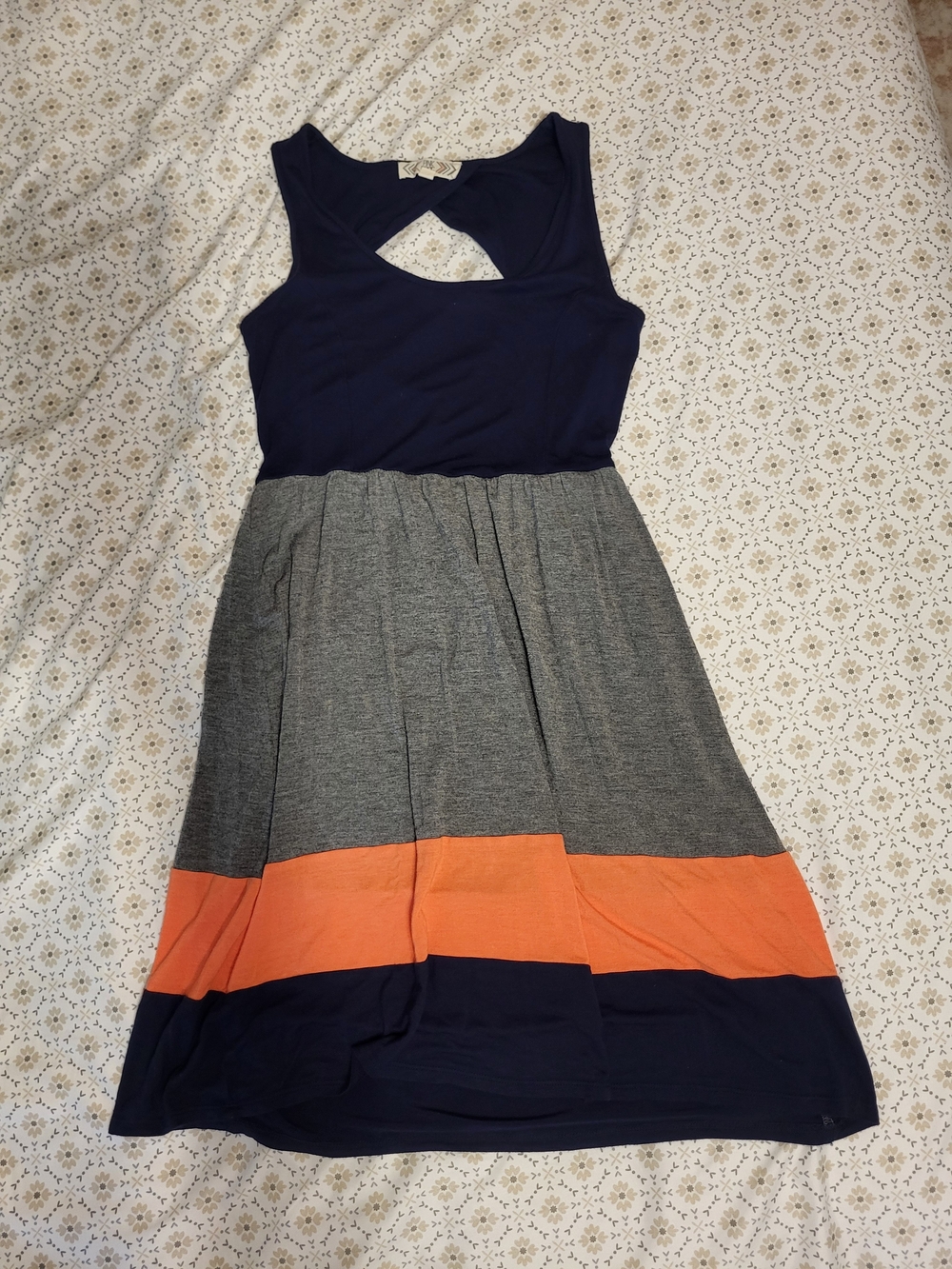 Pink Rose Navy Dress With Gray and Orange